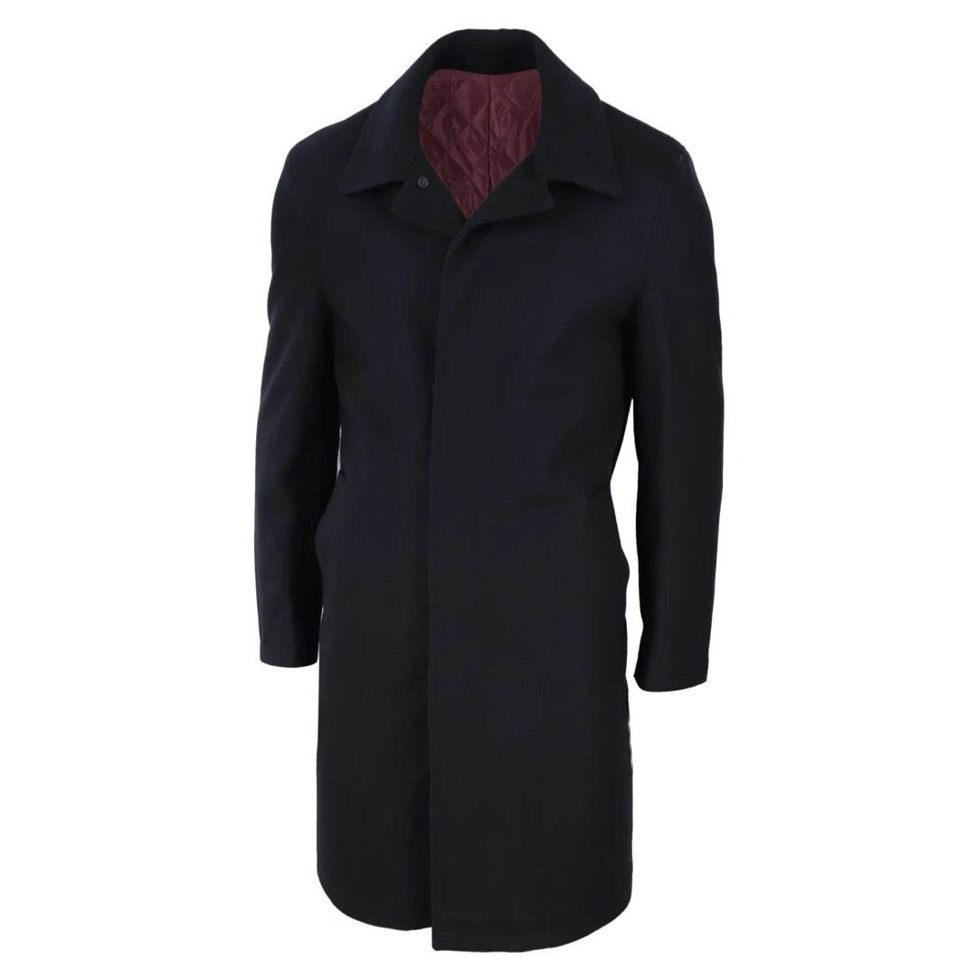 Mens Long Black Wool Overcoat-TruClothing