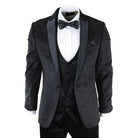Mens Marc Darcy Velvet Paisley Black Fit 3 Piece Suit Tuxedo Dinner Jacket Wedding-TruClothing