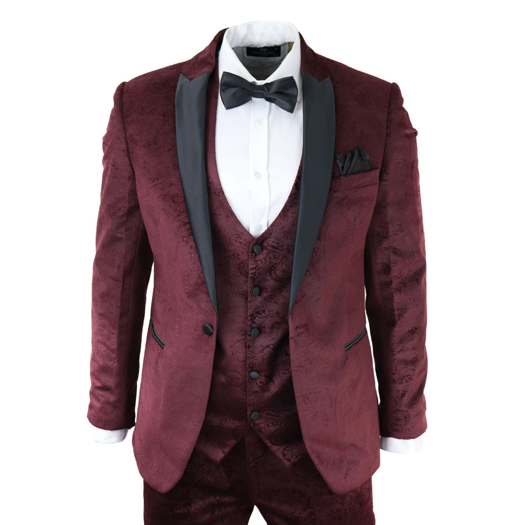 Marc Darcy Simon Men's Velvet Burgundy 3 Piece Suit Tuxedo – TruClothing