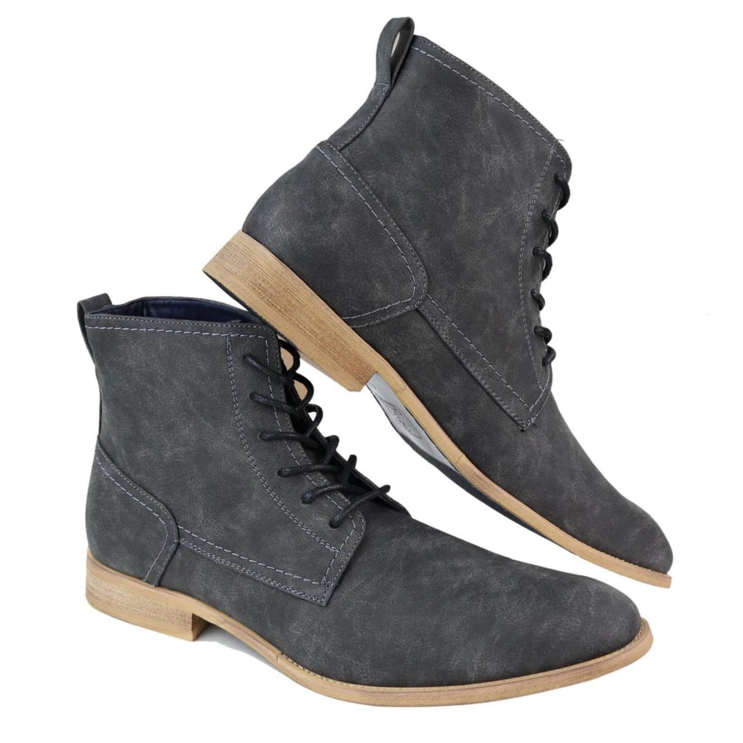 Mens Matt Leather Laced Boots-TruClothing