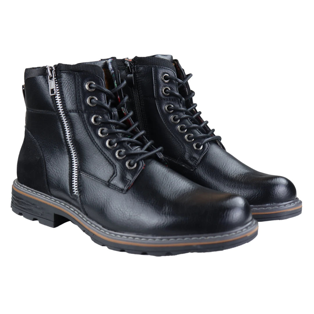Mens Military Boots Laced Black Brown Side Zip Retro Punk Casual-TruClothing