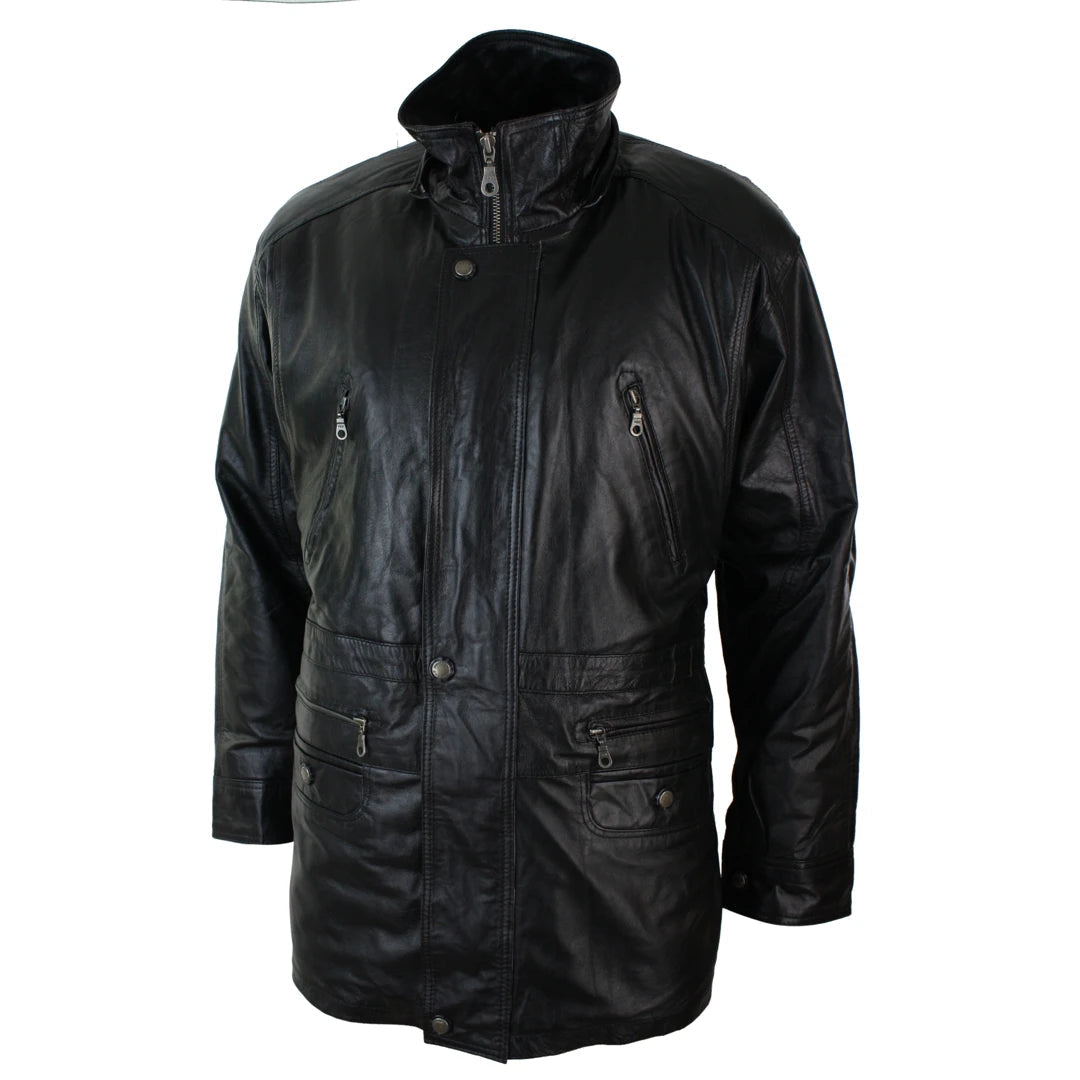 Mens Nappa Leather Safari Jacket with Removable Faux Fur Lining-TruClothing