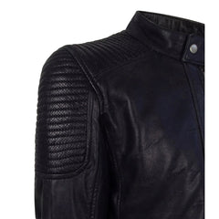 Men's Navy-Blue Biker Leather Jacket-TruClothing