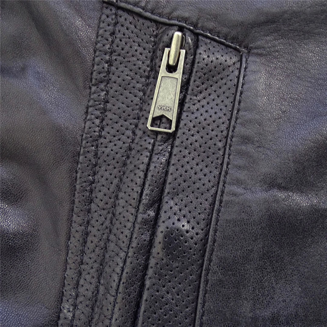 Men's Navy-Blue Biker Leather Jacket-TruClothing