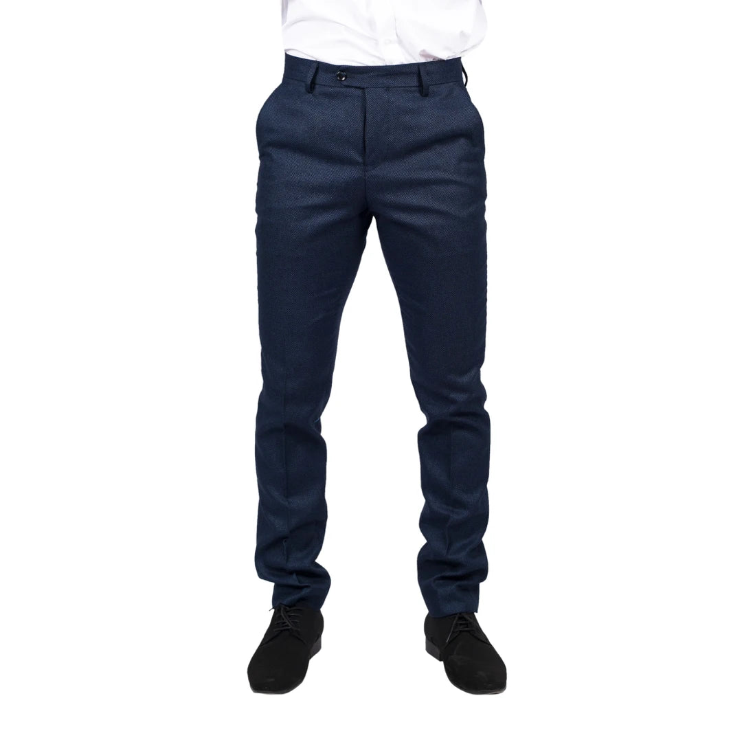 Mens Navy Blue Suit Trousers Birdseye Suit Wedding Prom Formal Smart Classic-TruClothing