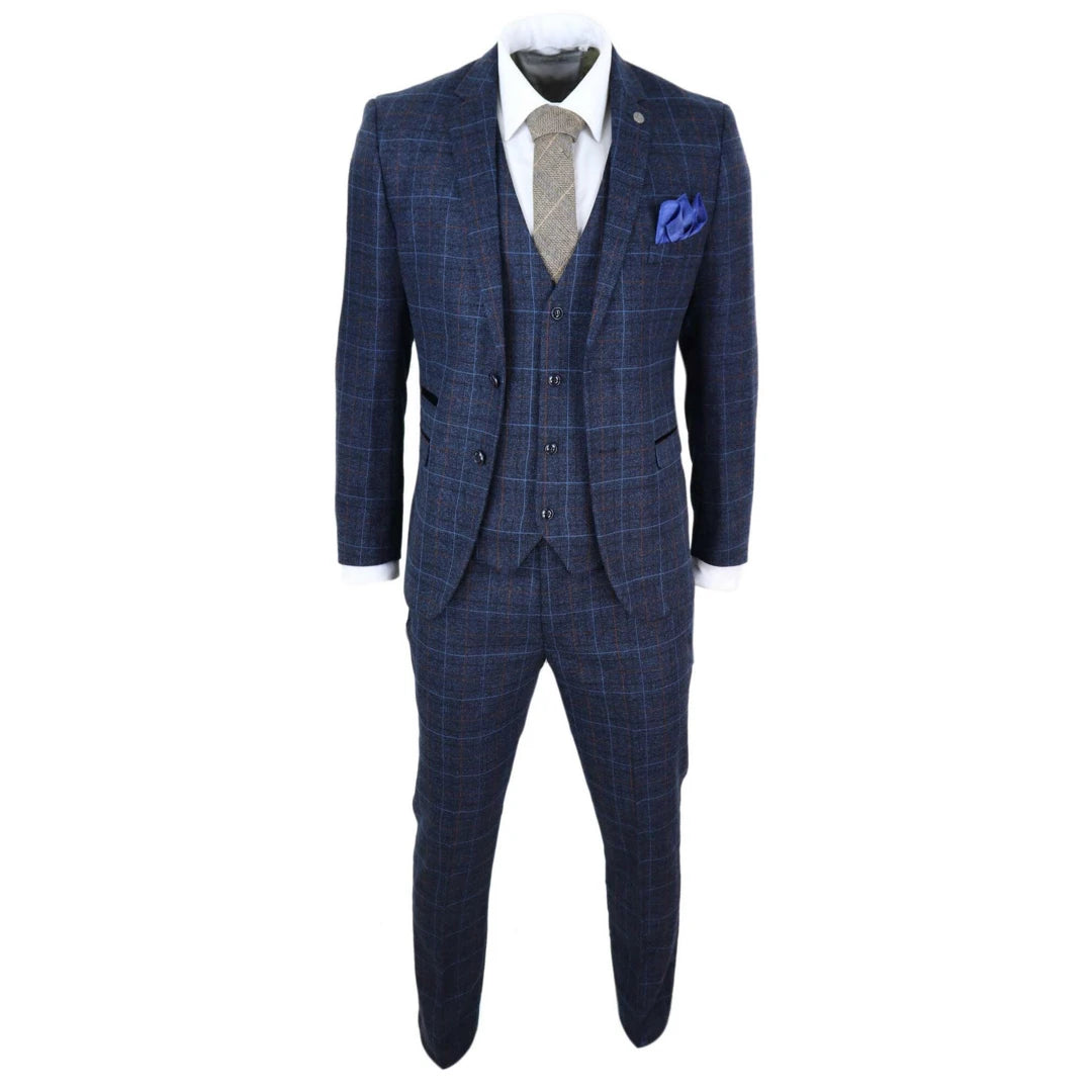 Men's Navy-Blue Tweed Check Suit - Paul Andrew Harvey-TruClothing