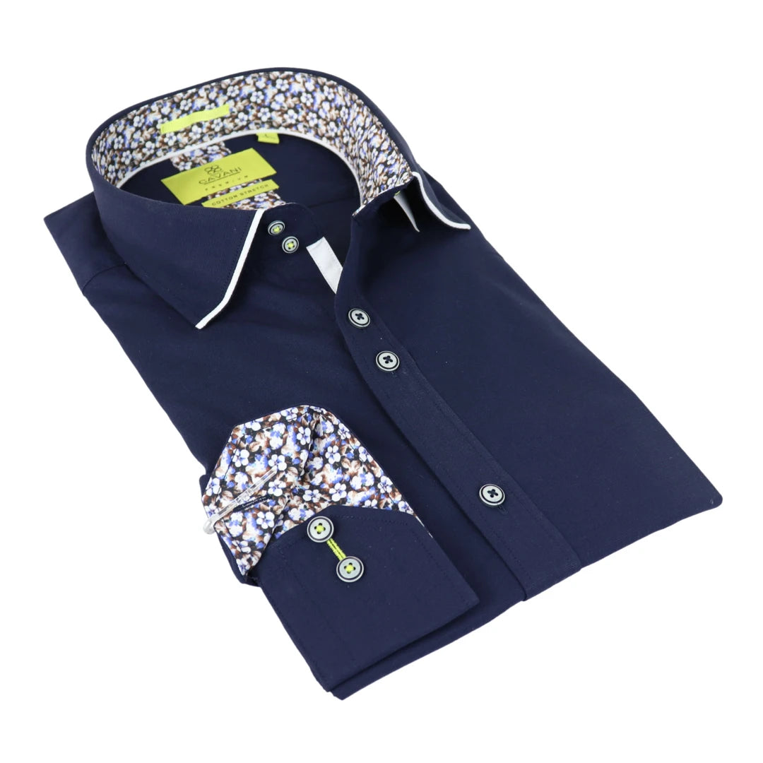 Mens Navy Button Down Shirt Floral Print Winchester Smart Casual Tailored Fit-TruClothing