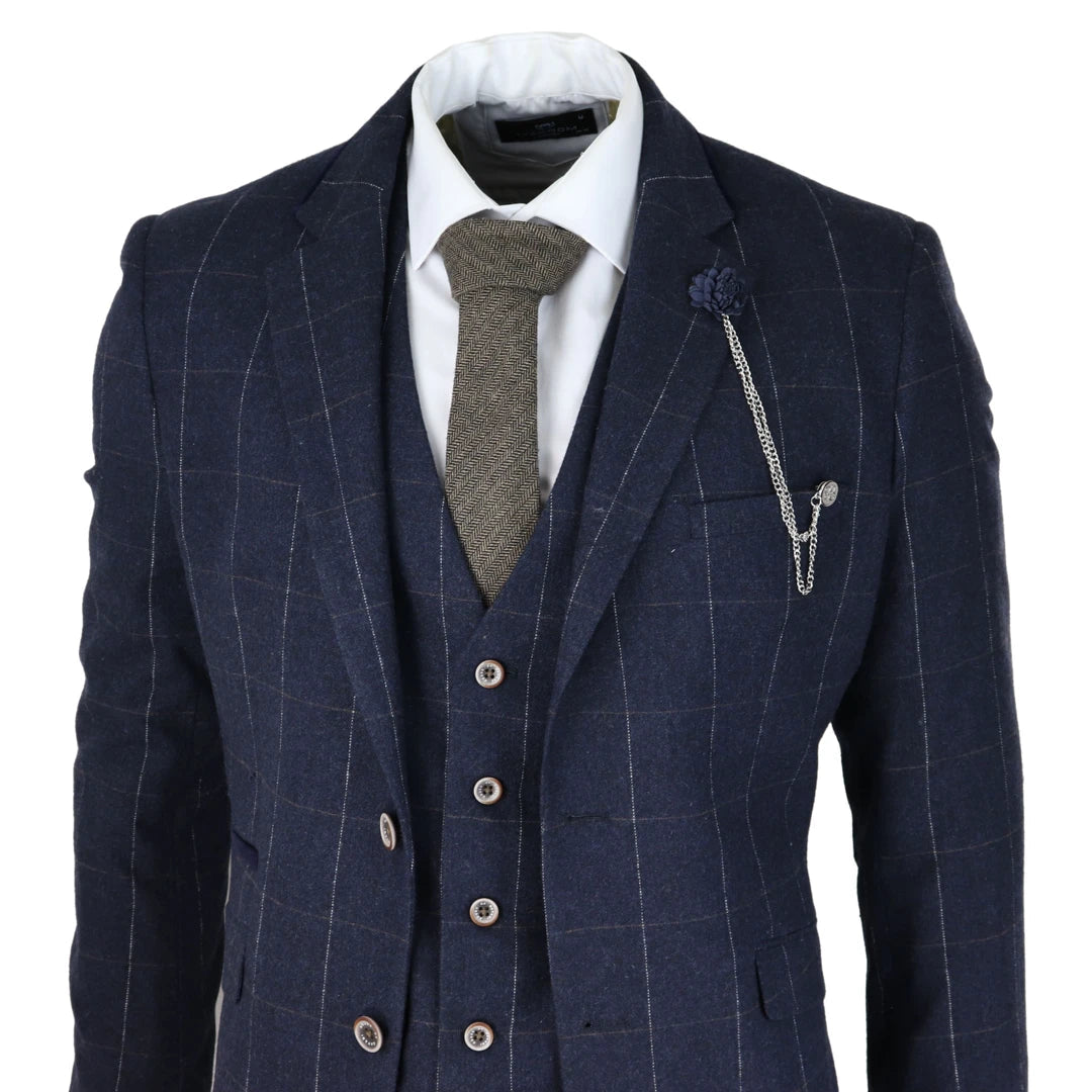 Cavani Angels Men s Navy Check 3 Piece Tweed Suit TruClothing