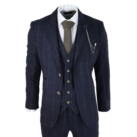Cavani Angels Men s Navy Check 3 Piece Tweed Suit TruClothing