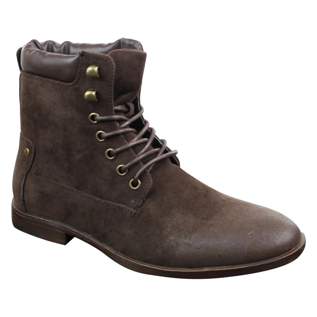 Mens Newbuck Suede Cowboy Vintage Riding Walking Hiking Boots Smart Casual-TruClothing
