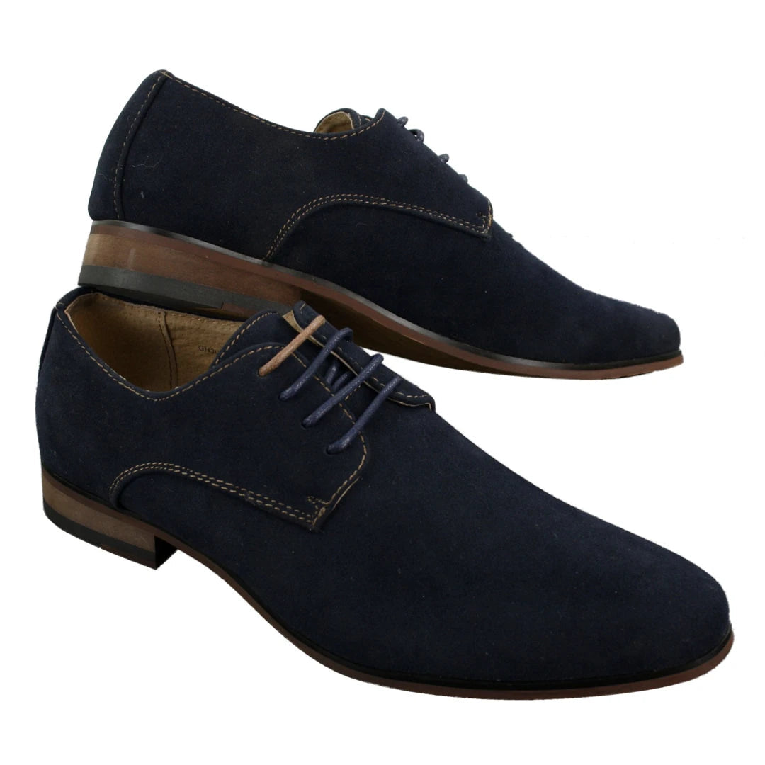 Mens Italian Leather & Suede Laced Smart Casual Brown Navy Black