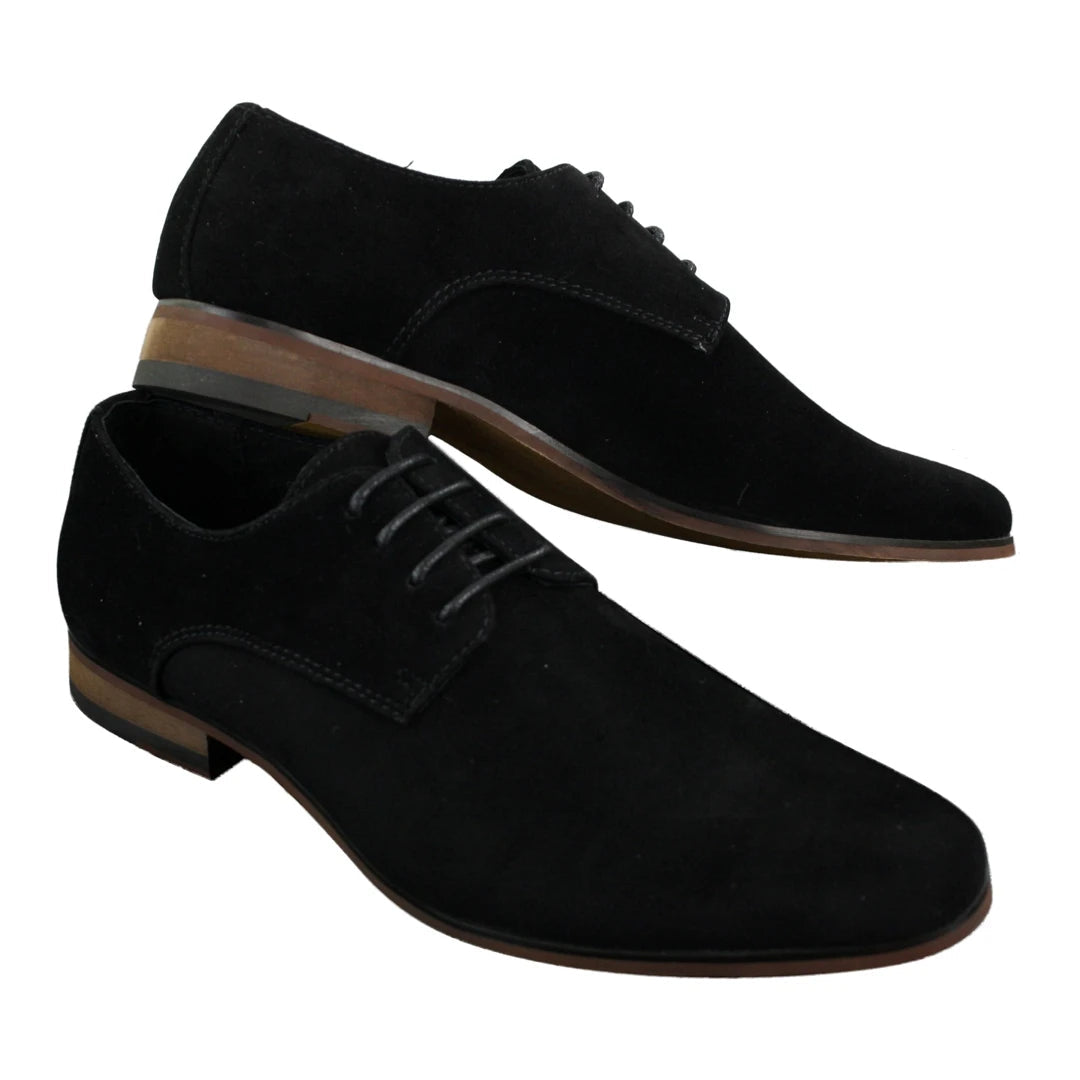 Mens Nubuck Suede Laced Smart Casual Shoes Navy Blue Brown Black-TruClothing