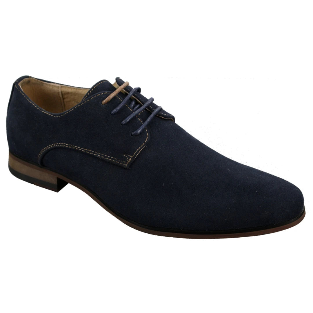 Mens Nubuck Suede Laced Smart Casual Shoes Navy Blue Brown Black-TruClothing