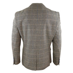 Mens Oak Brown Vintage Check Herringbone Tweed Blazer Jacket or Waistcoat Retro-TruClothing