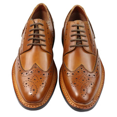 Mens Oxford Brogue Shoes Laced Leather Goodyear Welted Tan Brown Burgundy-TruClothing