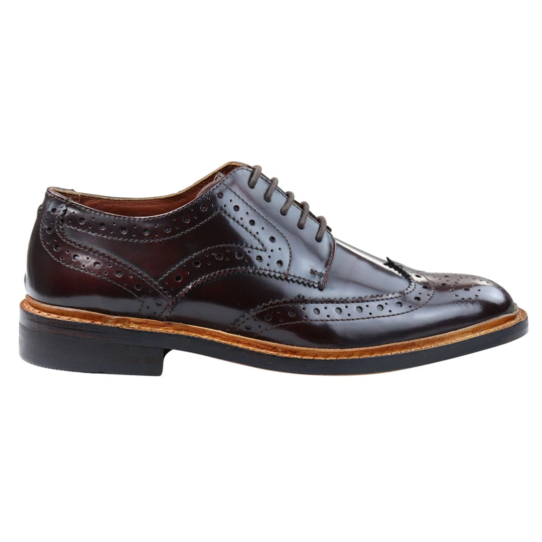 Mens Oxford Brogue Shoes Laced Leather Goodyear Welted Tan Brown Burgundy Burgundy UK 7