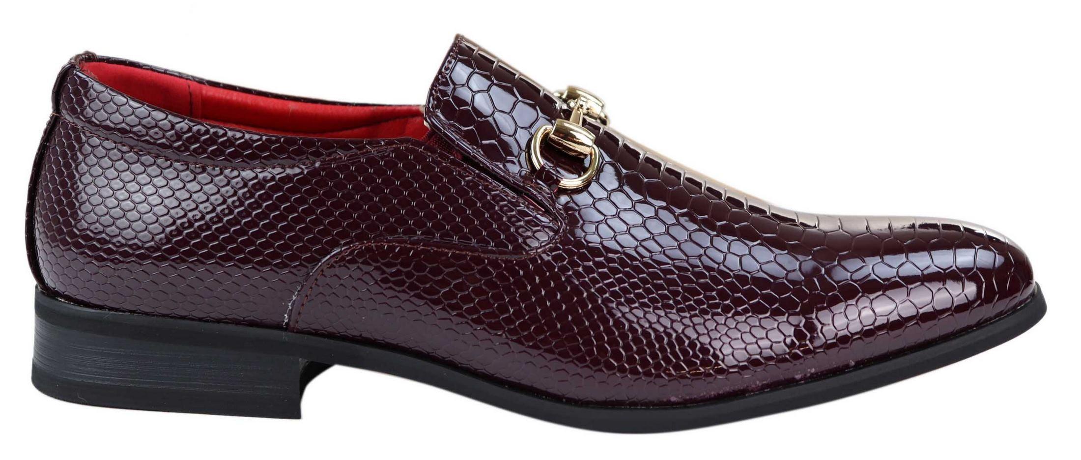 Mens PU Leather Snakeskin Patent Shoes - Wine-TruClothing
