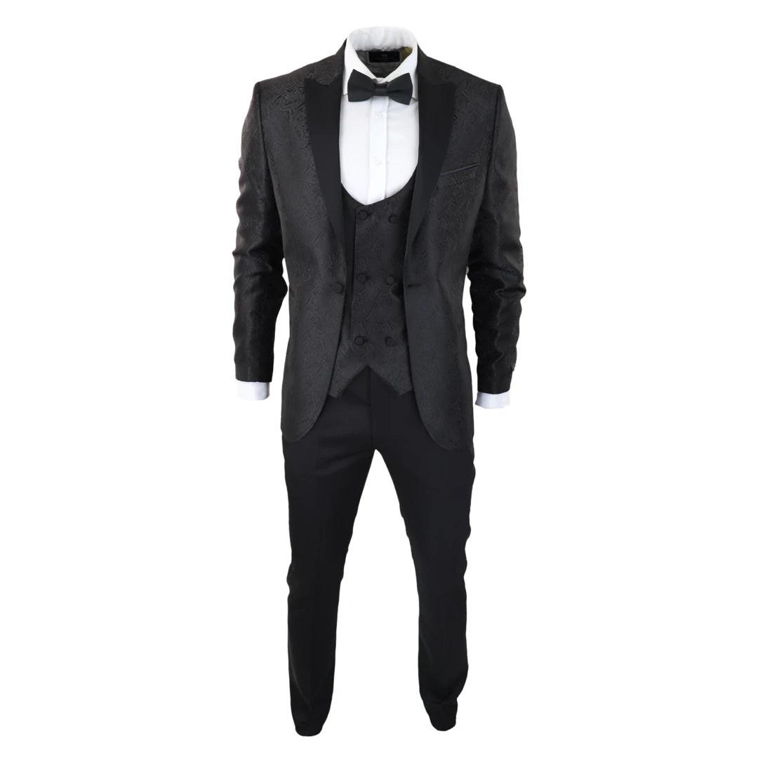 TruClothing Men Black Paisley Tuxedo Blazer Waistcoat Jacket