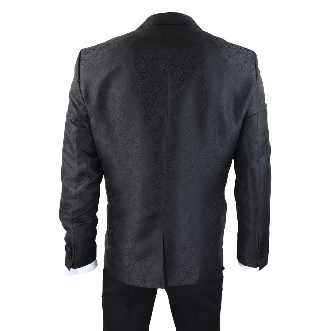Mens Paisley Tuxedo Blazer And Waistcoat Brocade Dinner Jacket Satin Black Fit-TruClothing