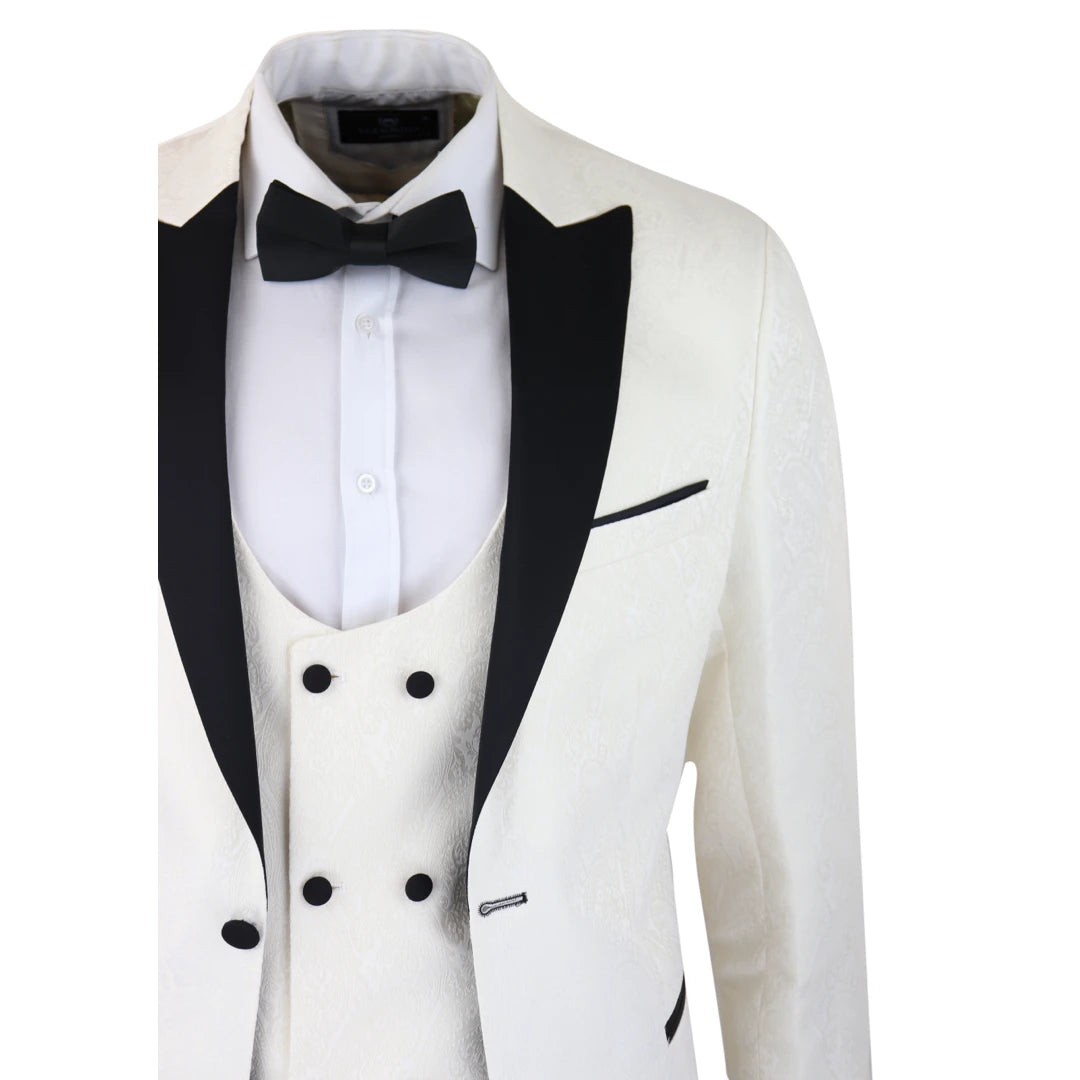 TruClothing Men Cream Paisley Tuxedo Blazer Waistcoat Jacket