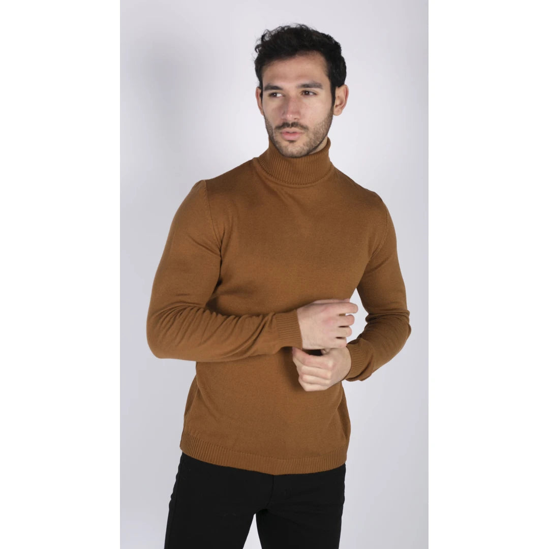 Mens Polar Neck Jumper Roll Neck High Turtle Neck Slim Fit Light Weight-TruClothing