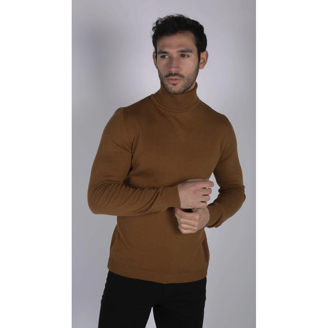 Mens Polar Neck Jumper Roll Neck High Turtle Neck Slim Fit Light Weight-TruClothing