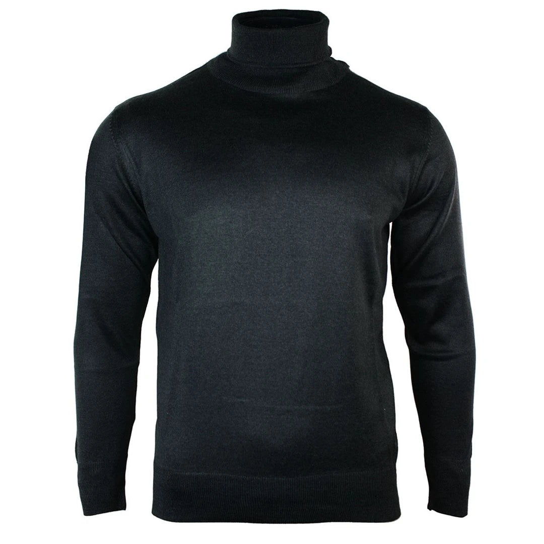 Men s Polar Roll Neck Jumper Wool Blend Grey Black Navy TruClothing