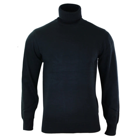 Men s Polar Roll Neck Jumper Wool Blend Grey Black Navy TruClothing