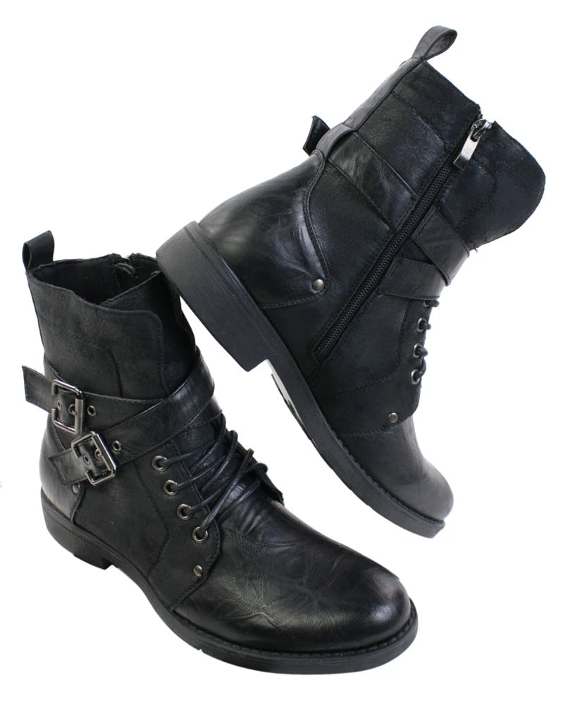 Men s Black Brown Leather Ankle Boots With Buckle TruClothing