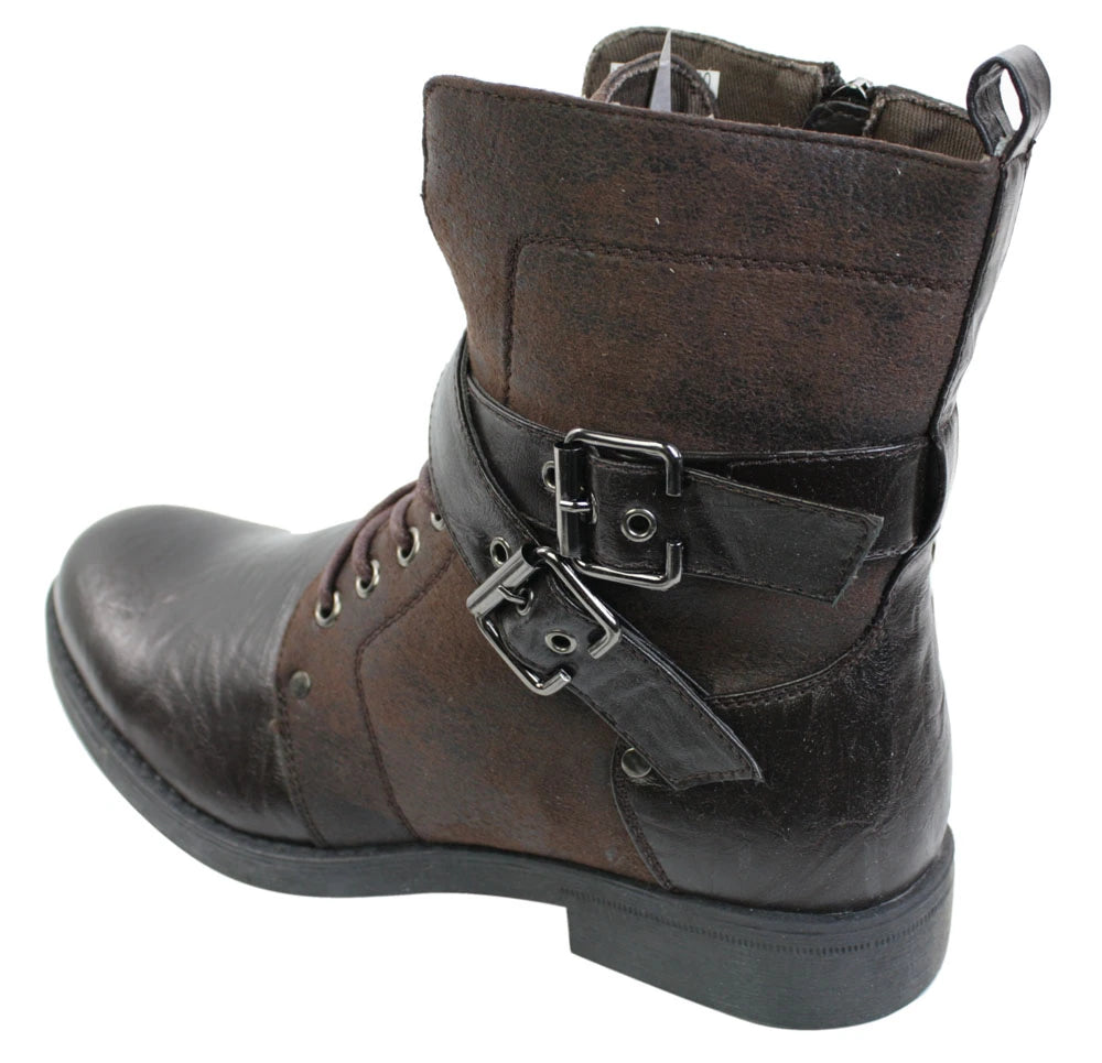 Mens Punk Rock Goth Emo Ankle Boots Brown Black Leather Buckle-TruClothing