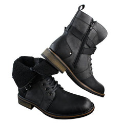Mens Punk Rock Goth Emo Biker Ankle Boots Leather Buckle Fur Fleece Lined-TruClothing