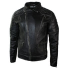 Mens Punk Rock Real Leather Cross Zip Biker Jacket Vintage Retro Effect-TruClothing