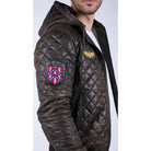 Mens Quilted Hooded Puffer Jacket Brown Badge Bomber Pilot Air Force-TruClothing