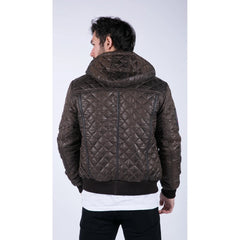 Mens Quilted Hooded Puffer Jacket Brown Badge Bomber Pilot Air Force-TruClothing