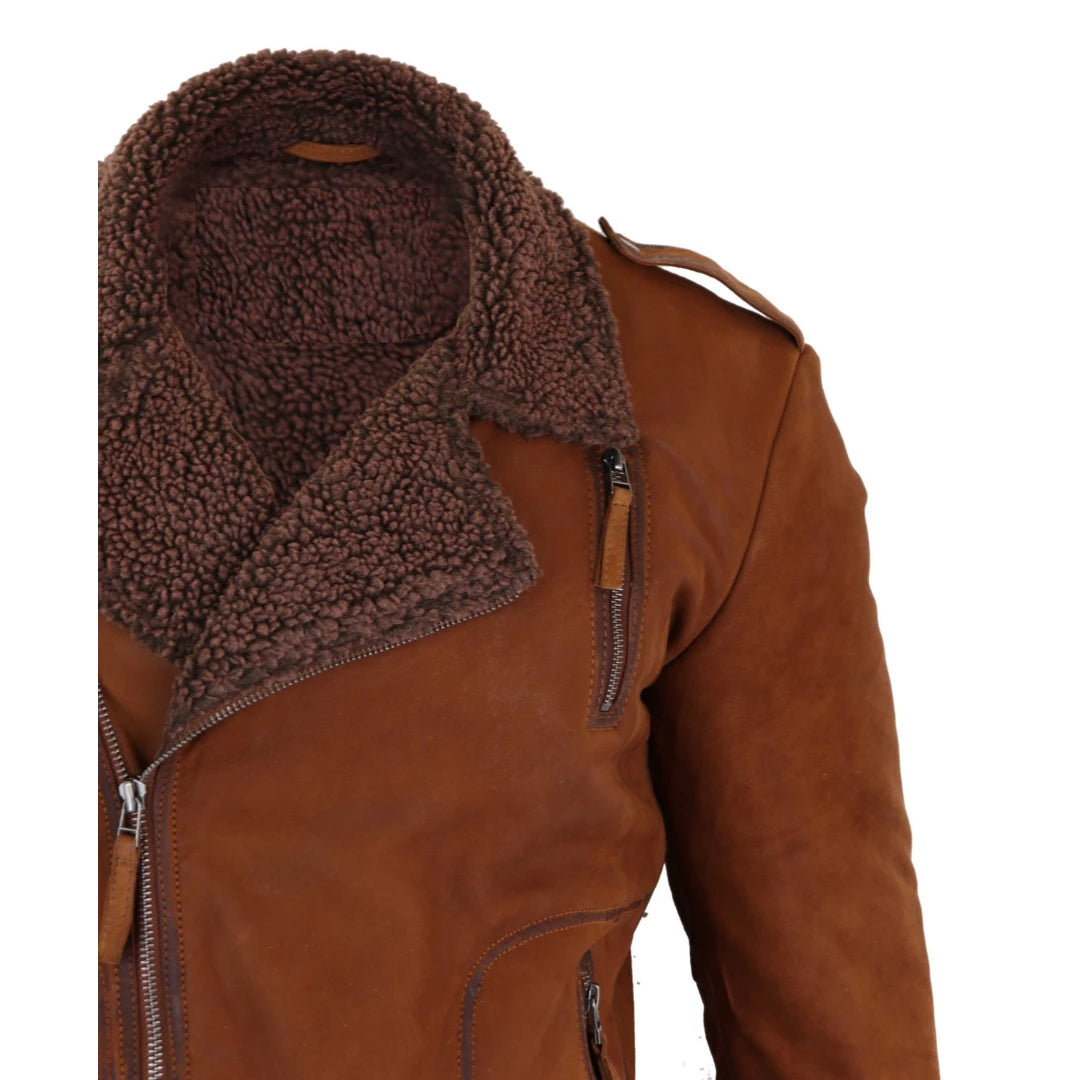 Men's Real Cross-Zip Biker Jacket, Fleece Lined-TruClothing