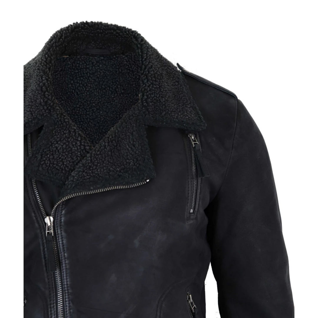 Men's Real Cross-Zip Biker Jacket, Fleece Lined-TruClothing