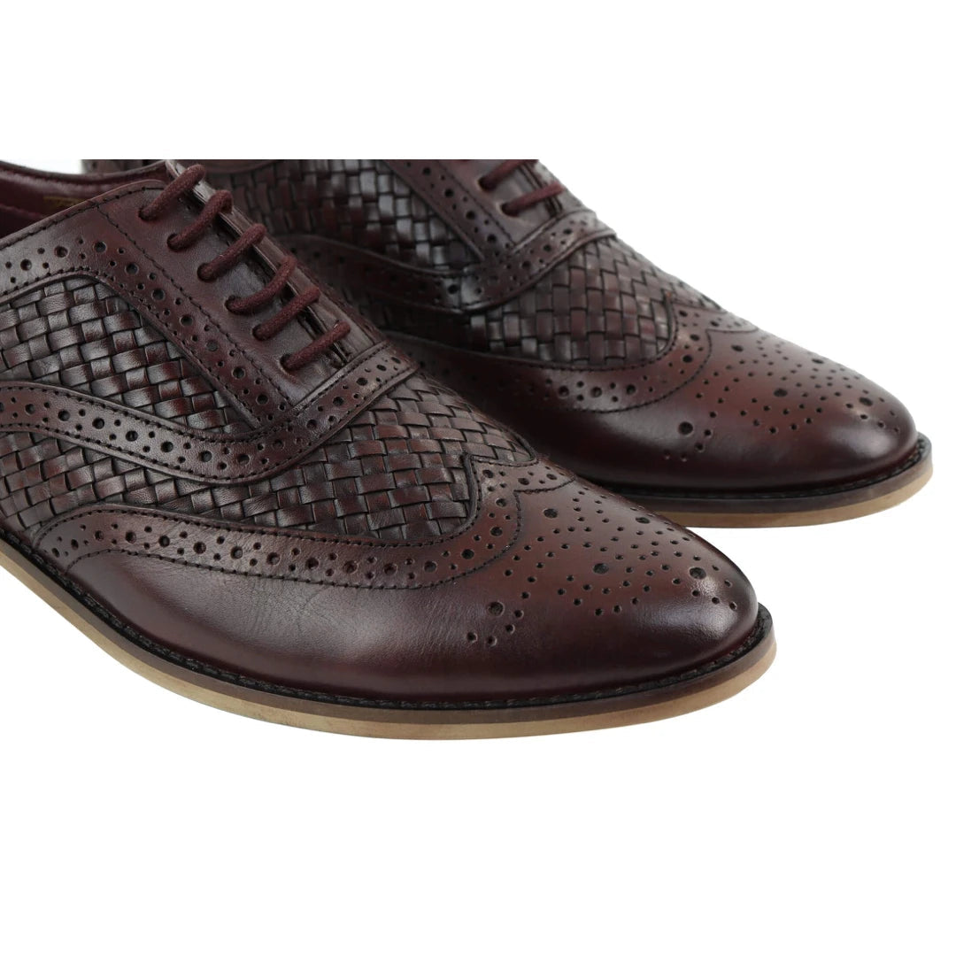 Mens Real Full Leather British Brogues Maroon Brown Black Smart Casual Retro-TruClothing