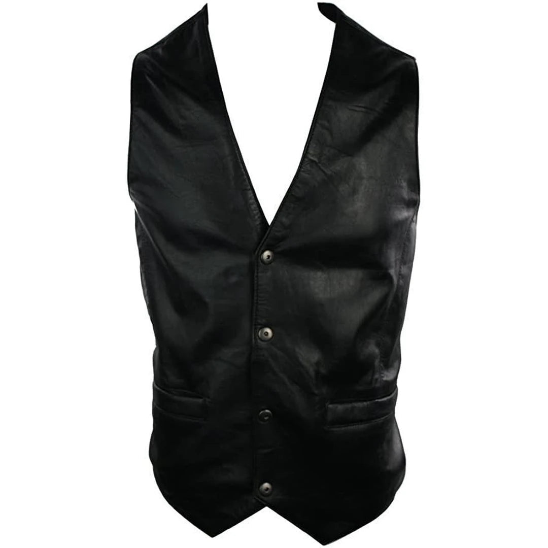 Mens Real Full Leather Gilet Waistcoat-TruClothing