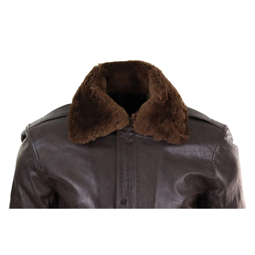 Mens Real Leather Aviator Bomber Jacket Removable Fur Collar Pilot Flying Jacket-TruClothing