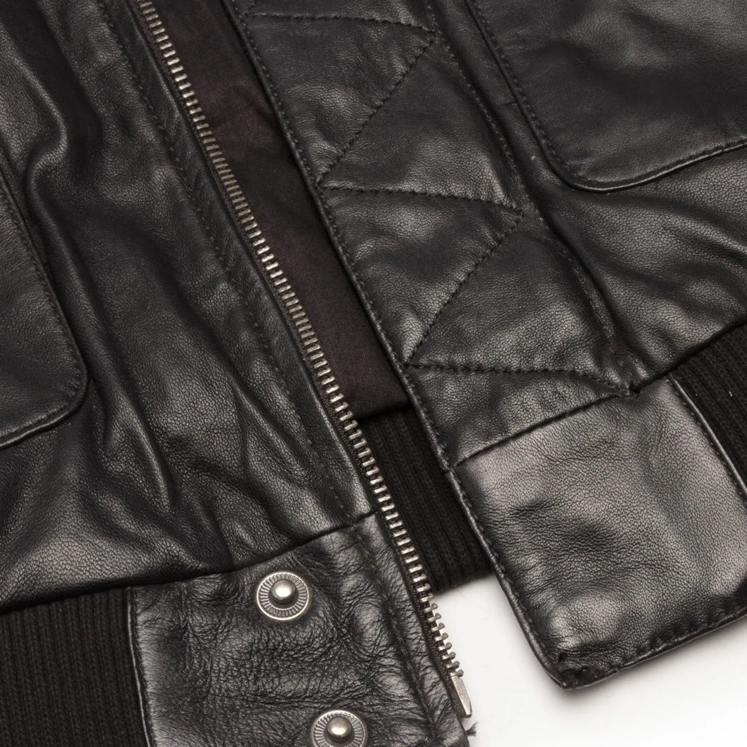Mens Real Leather Black Aviator Fur Collar Pilot Jacket Slim Fit Bomber-TruClothing