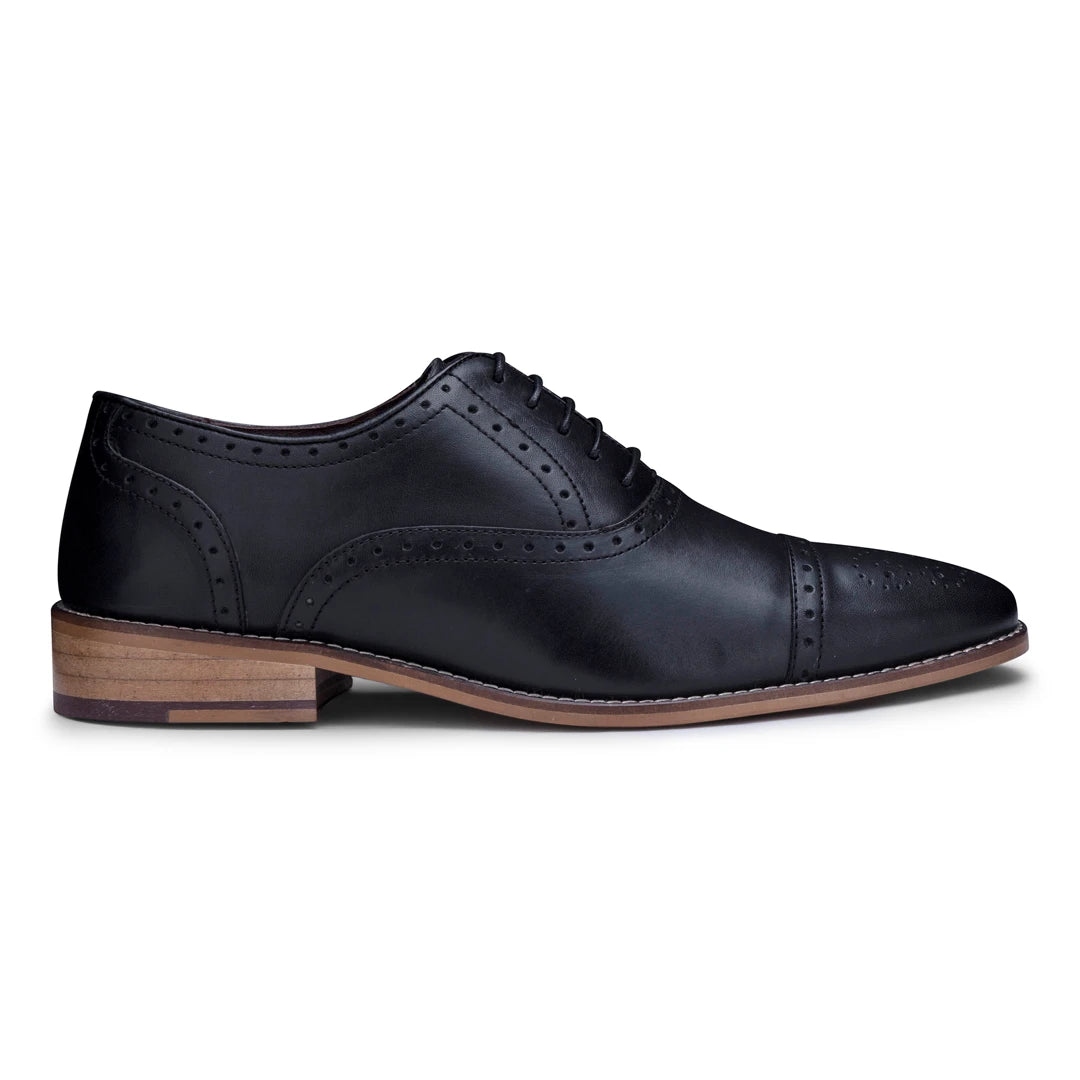 Mens Real Leather Classic Brogues Black Laced Shoes Smart Formal Leather Vintage-TruClothing