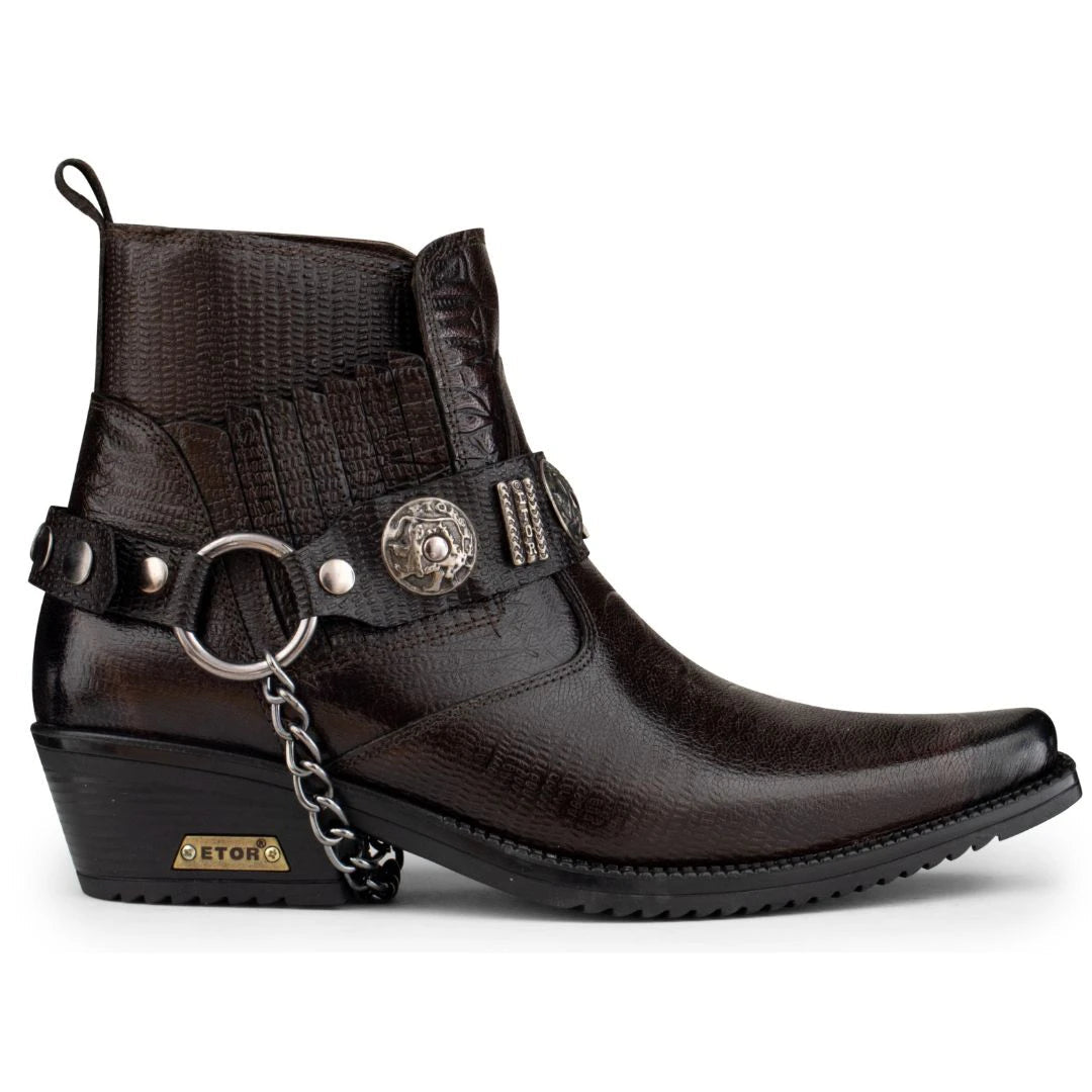 Mens Real Leather Cowboy Boots with Chain-TruClothing