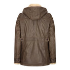 Mens Real Leather Hood Duffle Safari Jacket Long 3/4 Fur Washed Timber Brown Tan-TruClothing