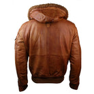 Mens Real Leather Hood Fur Jacket Bomber Aviator Vintage Brown Retro-TruClothing
