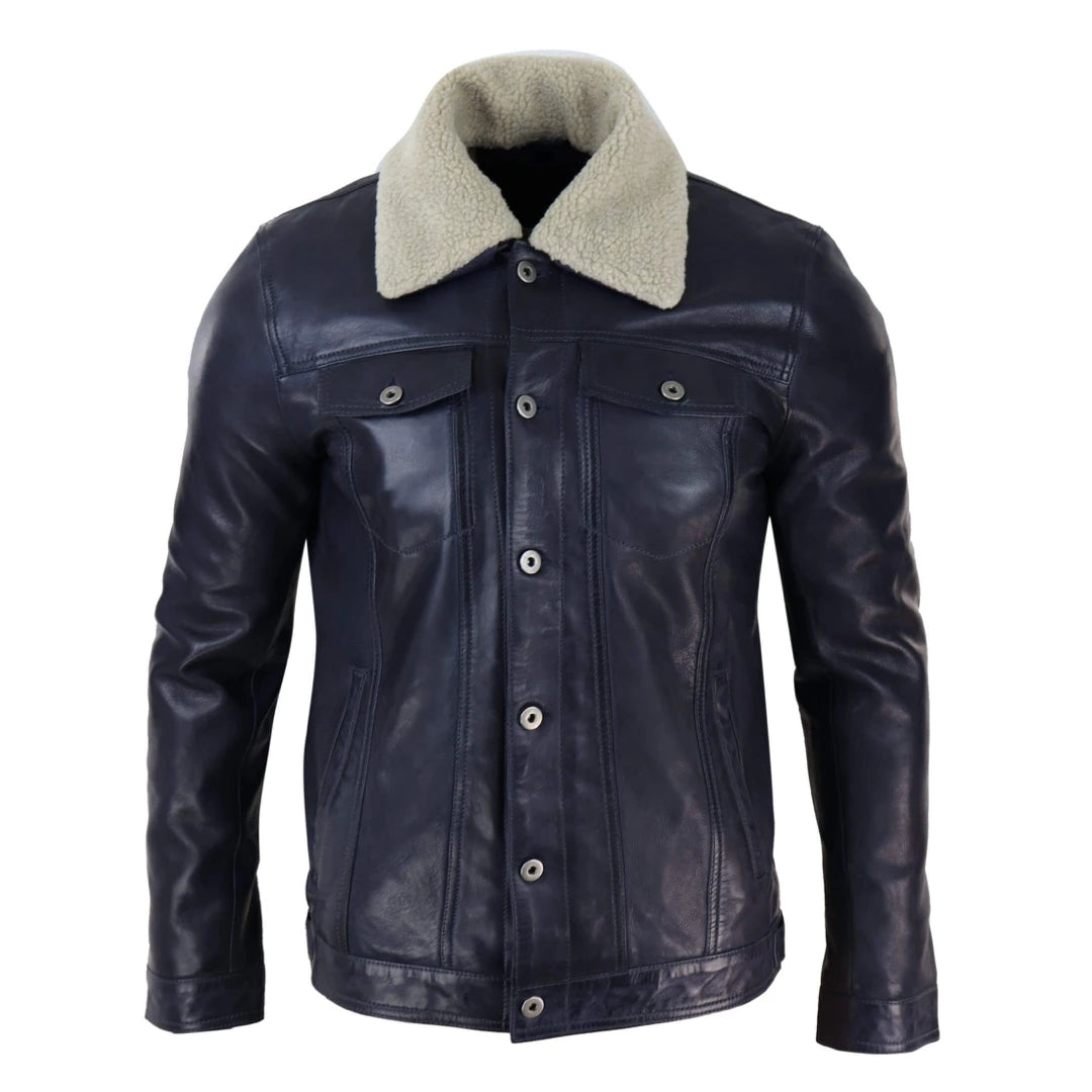 Infinity Veste a col en fourrure style jeans pour homme TruClothing