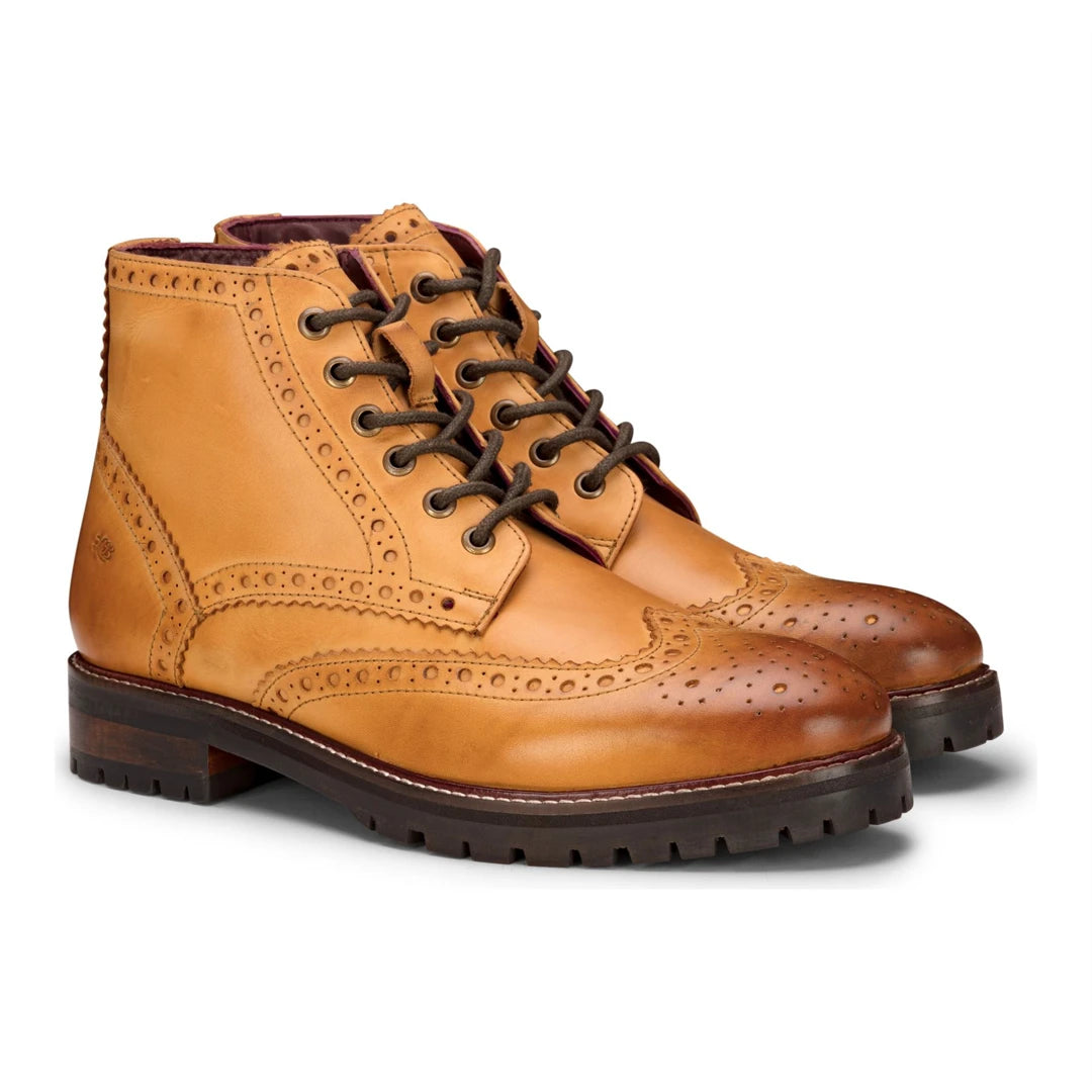 Mens Real Leather Laced Platform Brogue Military Boots Punk Rock Black Tan-TruClothing