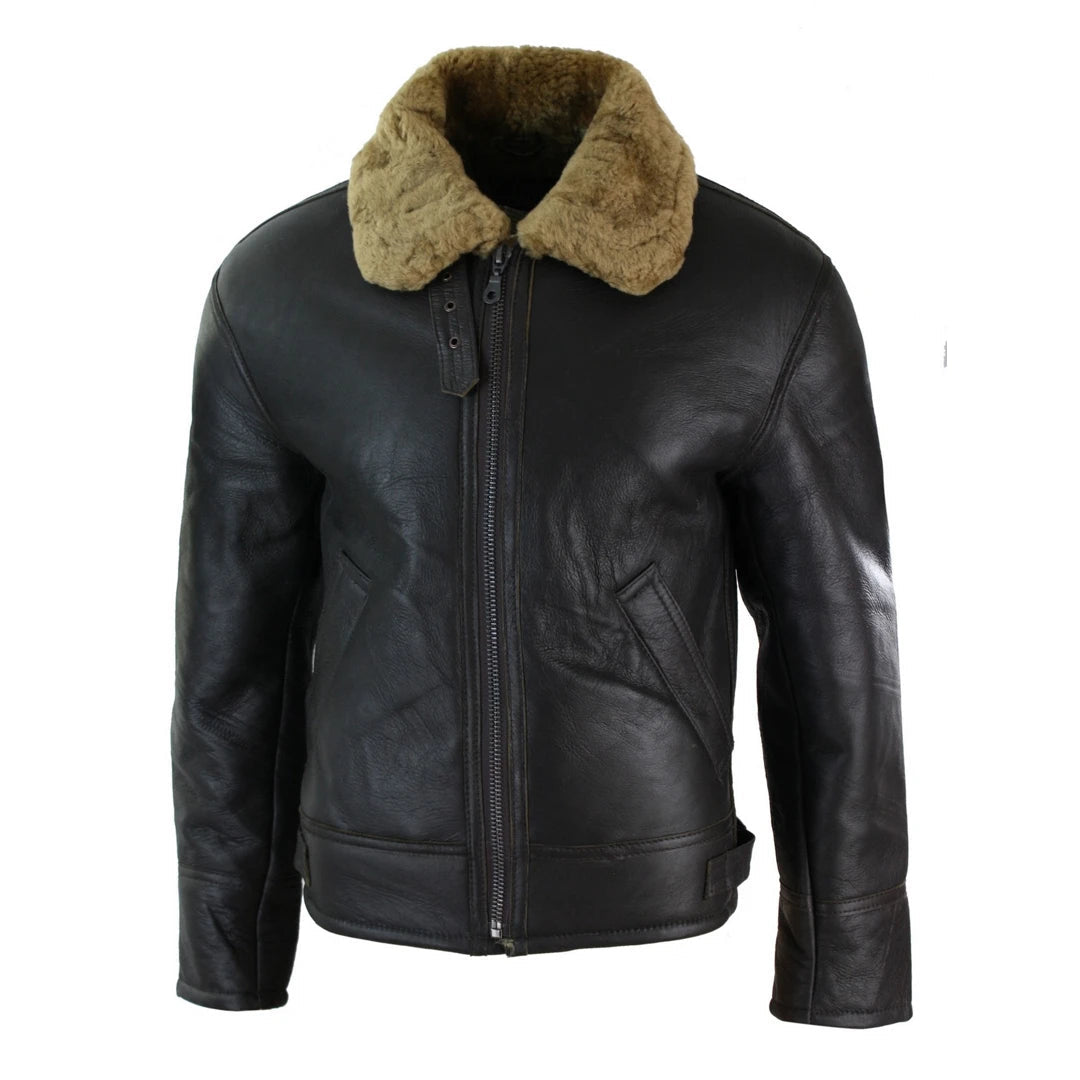 Mens Real Leather Sherling Sheepskin Original B3 Flying Pilot Jacket Warm Winter-TruClothing
