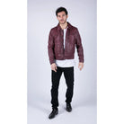 Mens Real Leather Shirt Jacket Burgundy Wine Retro Jeans Style Brando Classic-TruClothing