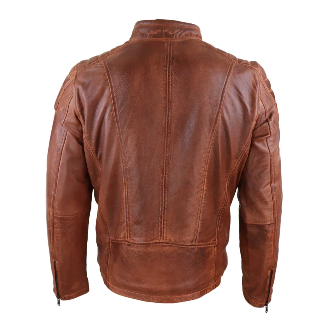 Mens Real Leather Tailored Fit Biker Jacket-TruClothing