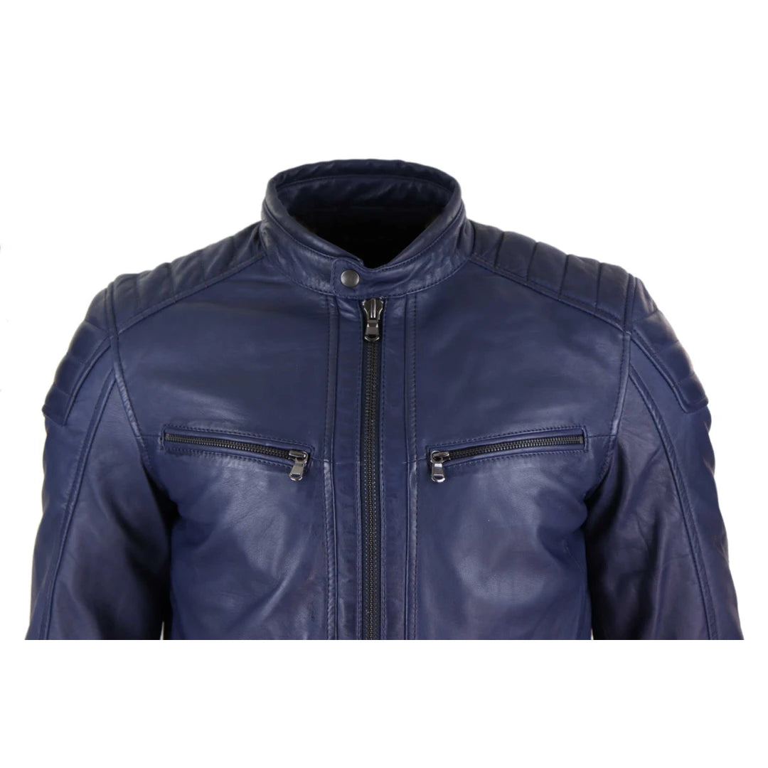 Mens Real Leather Tailored Fit Biker Jacket-TruClothing